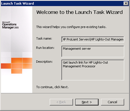 HP Lights-Out Management Processor taskLaunch Task Wizard welcome