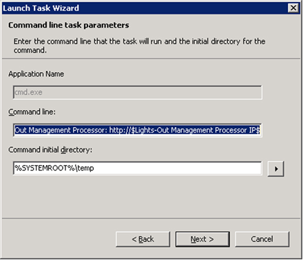 HP Lights-Out Management Processor taskCommand line task parameters