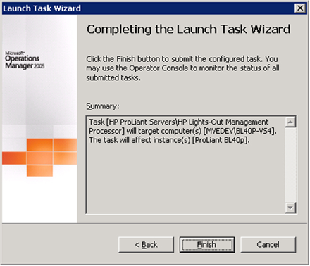 HP Lights-Out Management Processor taskCompleting the Launch Task Wizard