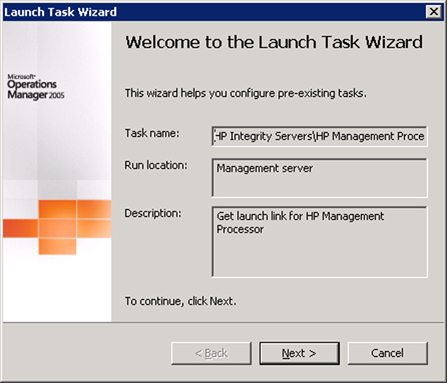 HP Management Processor taskLaunch Task Wizard welcome