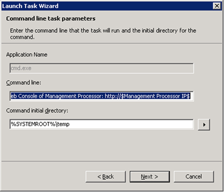 HP Management Processor taskCommand line task parameters