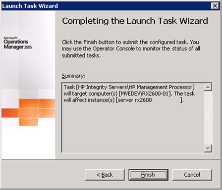 HP Management Processor taskCompleting the Launch Task Wizard