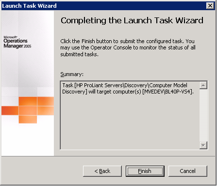 Discovery taskCompleting the Launch Task Wizard