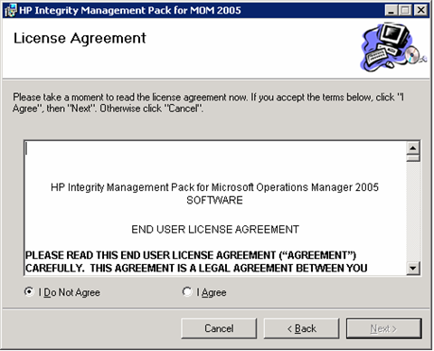 HP Integrity Management Pack for MOM 2005 SP1 License Agreement (Integrity)