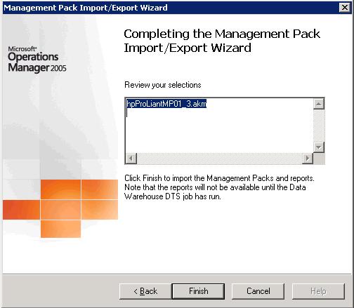 Management Pack Import/Export Wizard completion screen