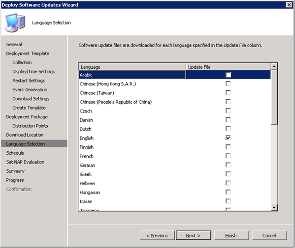 Deploy Software Updates Wizard - Language Selection