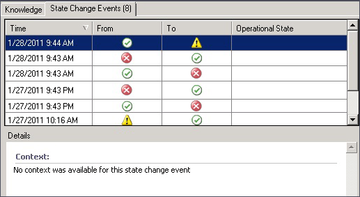 Example of state change events in Health Explorer