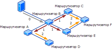 Пример прыжков маршрутизатора при обнаружении сети