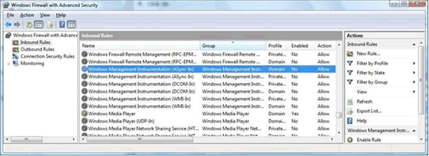 Screenshot of Windows Firewall with Adv. Security